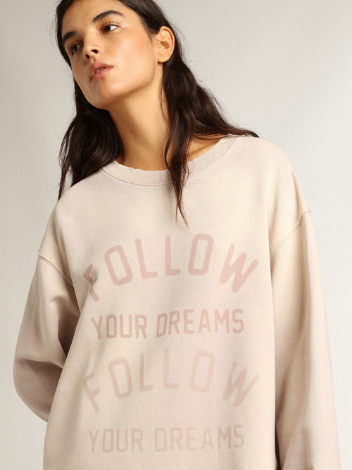 Distressed-finish pale pink sweatshirt dress| Golden Goose