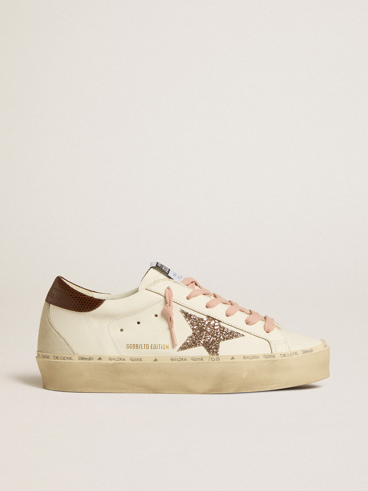 Hi Star LTD with glitter star and brown lizard-print heel tab| Golden Goose