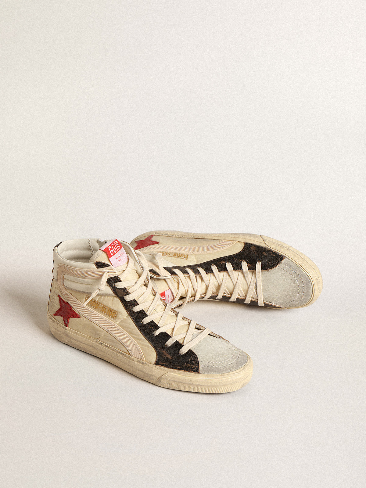 Slide LTD in faded nylon with suede star and beige flash| Golden Goose