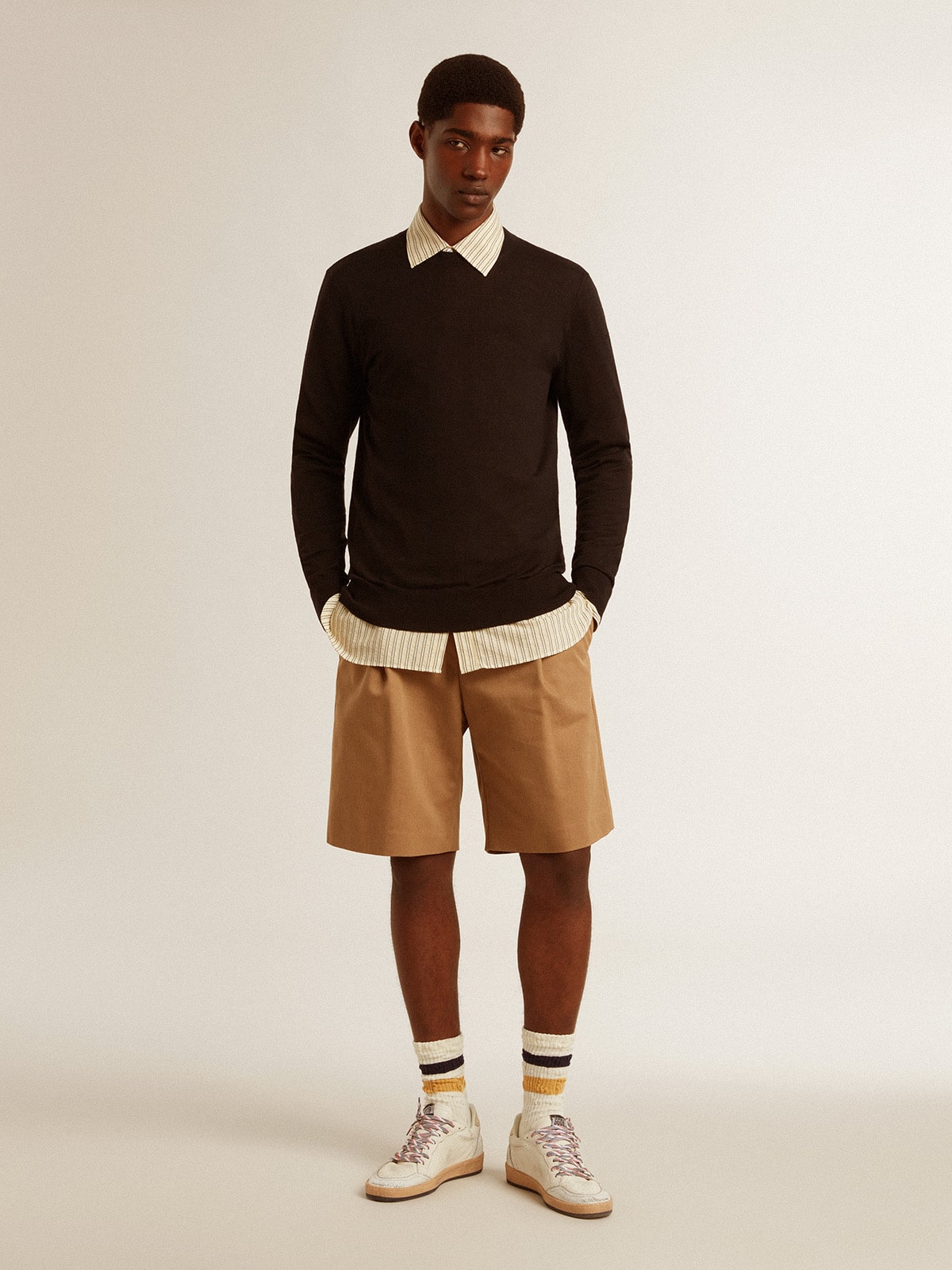 Men's Bermuda shorts in beige cotton| Golden Goose