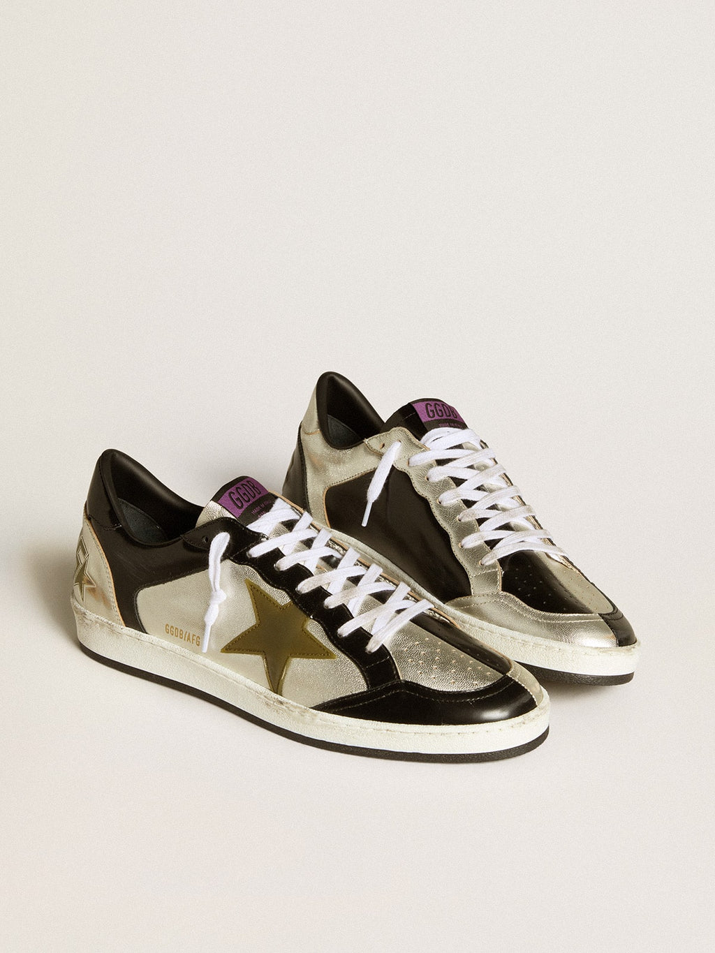 Men's Ball Star LAB in silver leather with brown leather star and black heel tab| Golden Goose