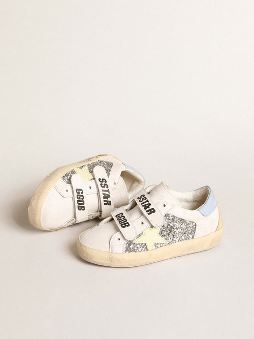 Bio-based Old School Junior with yellow star and glitter inserts| Golden Goose