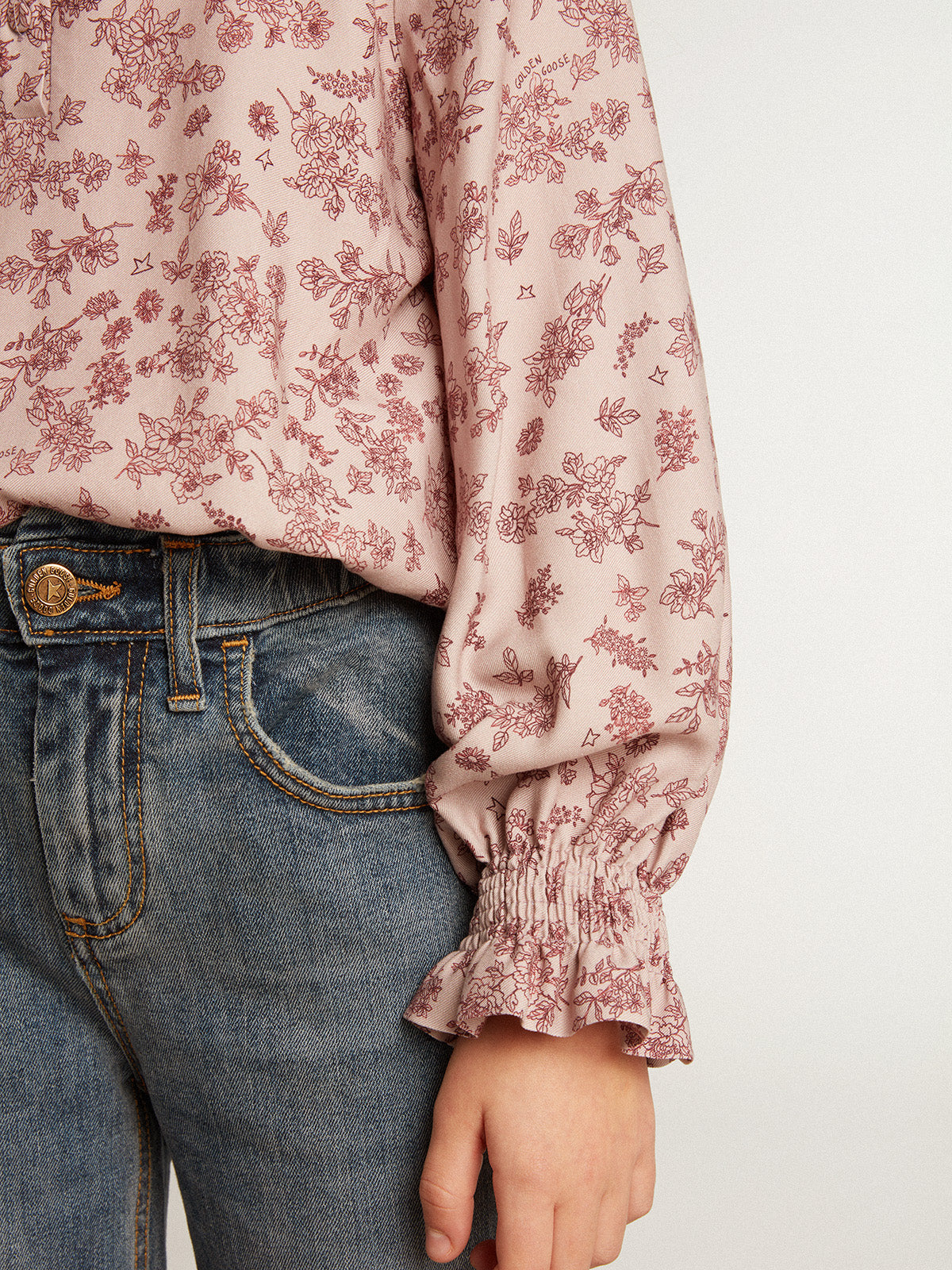 Polo shirt in powder-pink viscose with floral print| Golden Goose