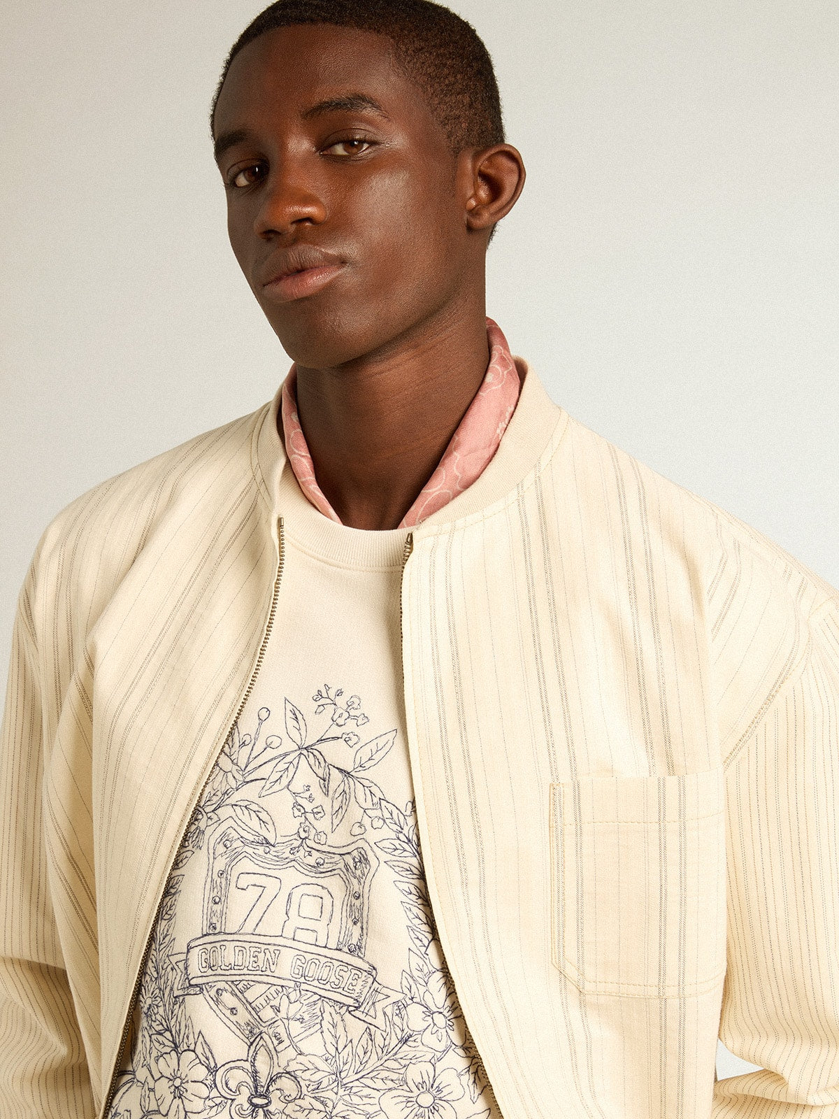 Men's aged white cotton sweatshirt with embroidery on the front