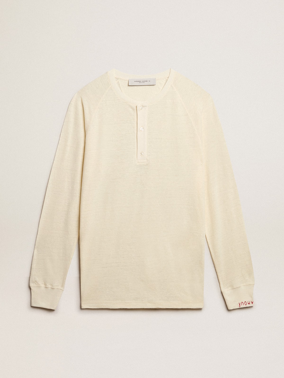 Men's long-sleeved T-shirt in panama-colored linen| Golden Goose