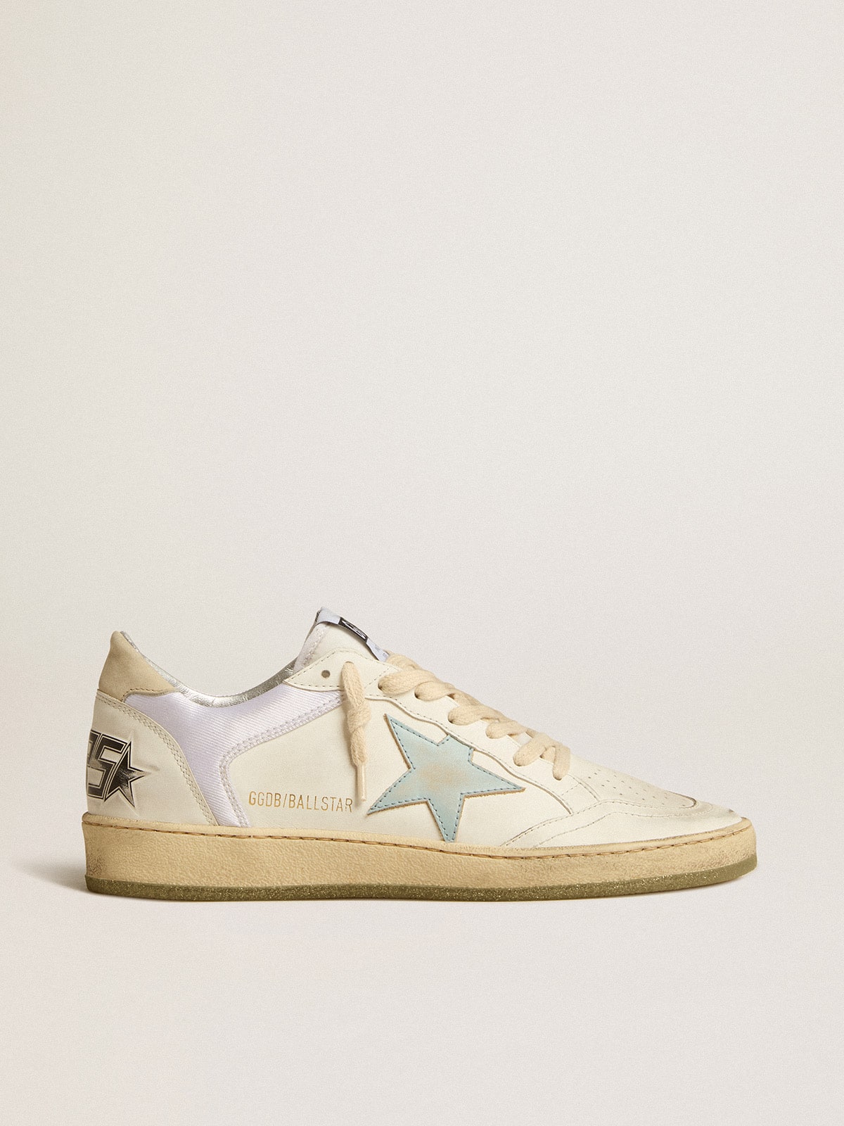 Ball Star in nylon and leather with pink and light blue star and beige heel tab| Golden Goose