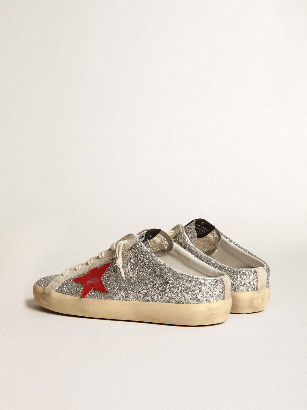 Women's Super-Star Sabot in silver glitter with red leather star| Golden Goose