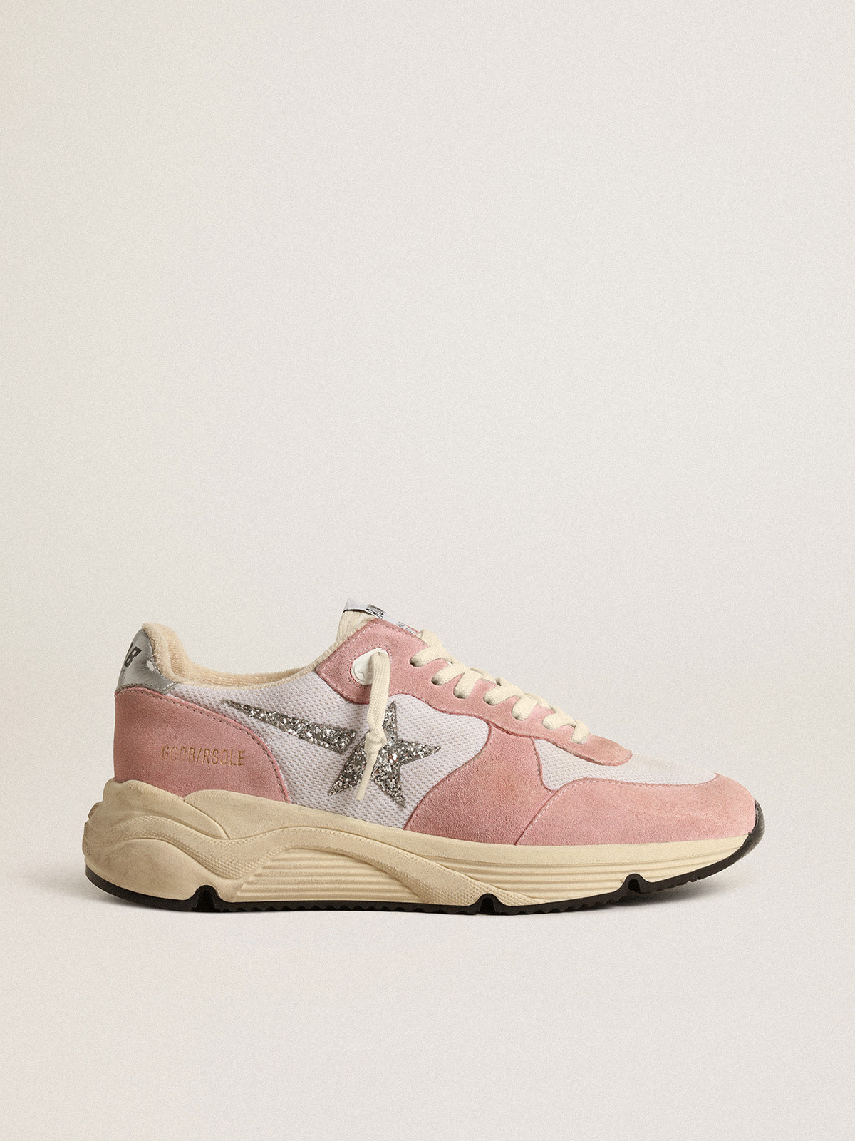 Running Sole in gray mesh and suede with silver glitter star| Golden Goose