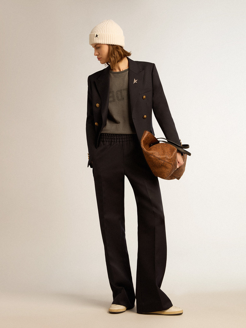 Joggers in dark blue wool gabardine| Golden Goose