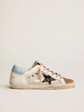 Super-Star sneakers in light gray mesh and white leather with black glitter star| Golden Goose