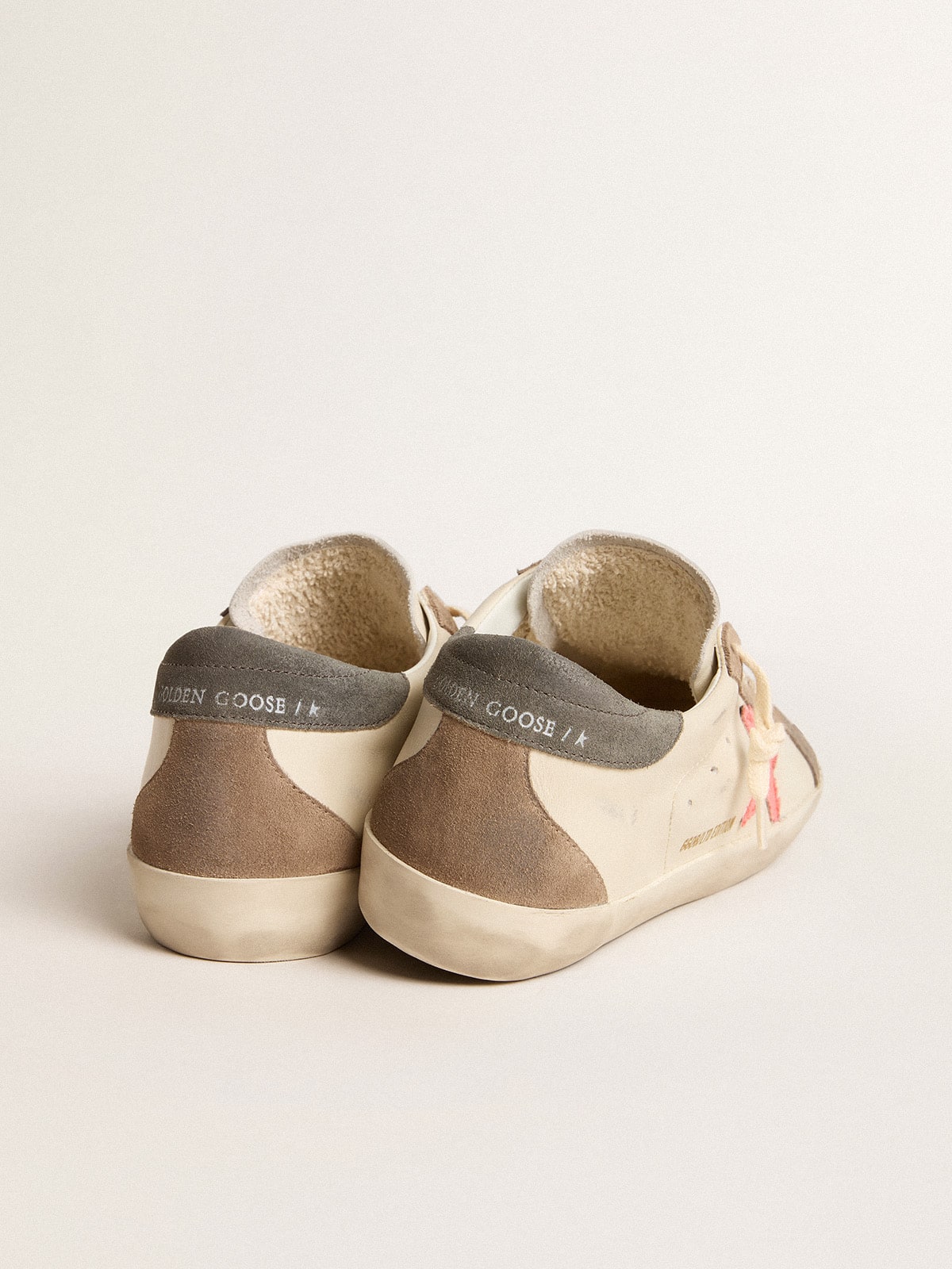 Women's Super-Star LTD with pink gabardine star and gray suede heel tab| Golden Goose