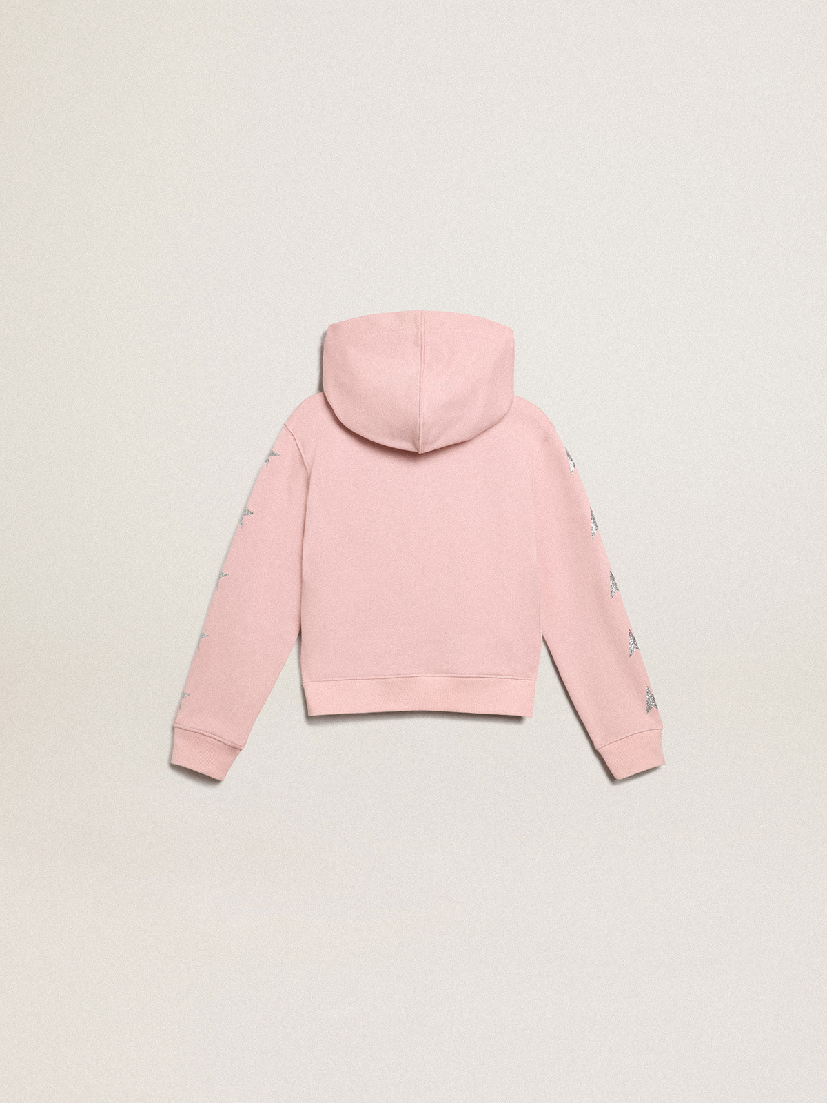 Pink sweatshirt with hood and silver glitter stars| Golden Goose