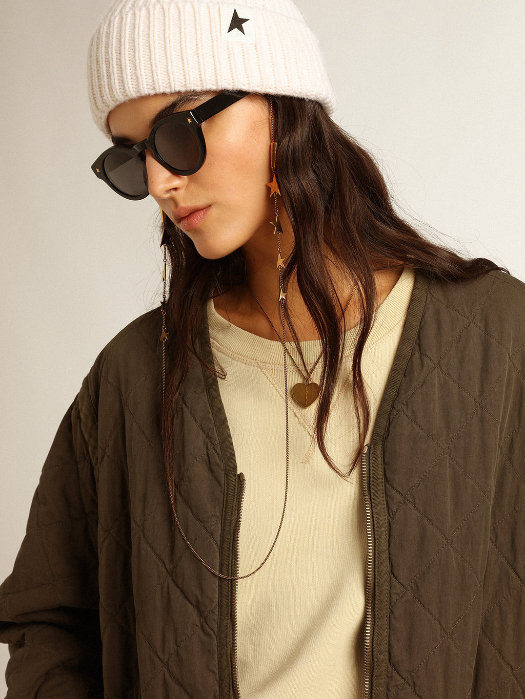 Olive-green quilted jacket| Golden Goose