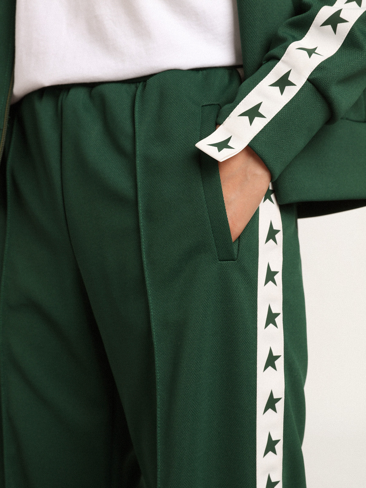 Women's bright green joggers with band and stars| Golden Goose