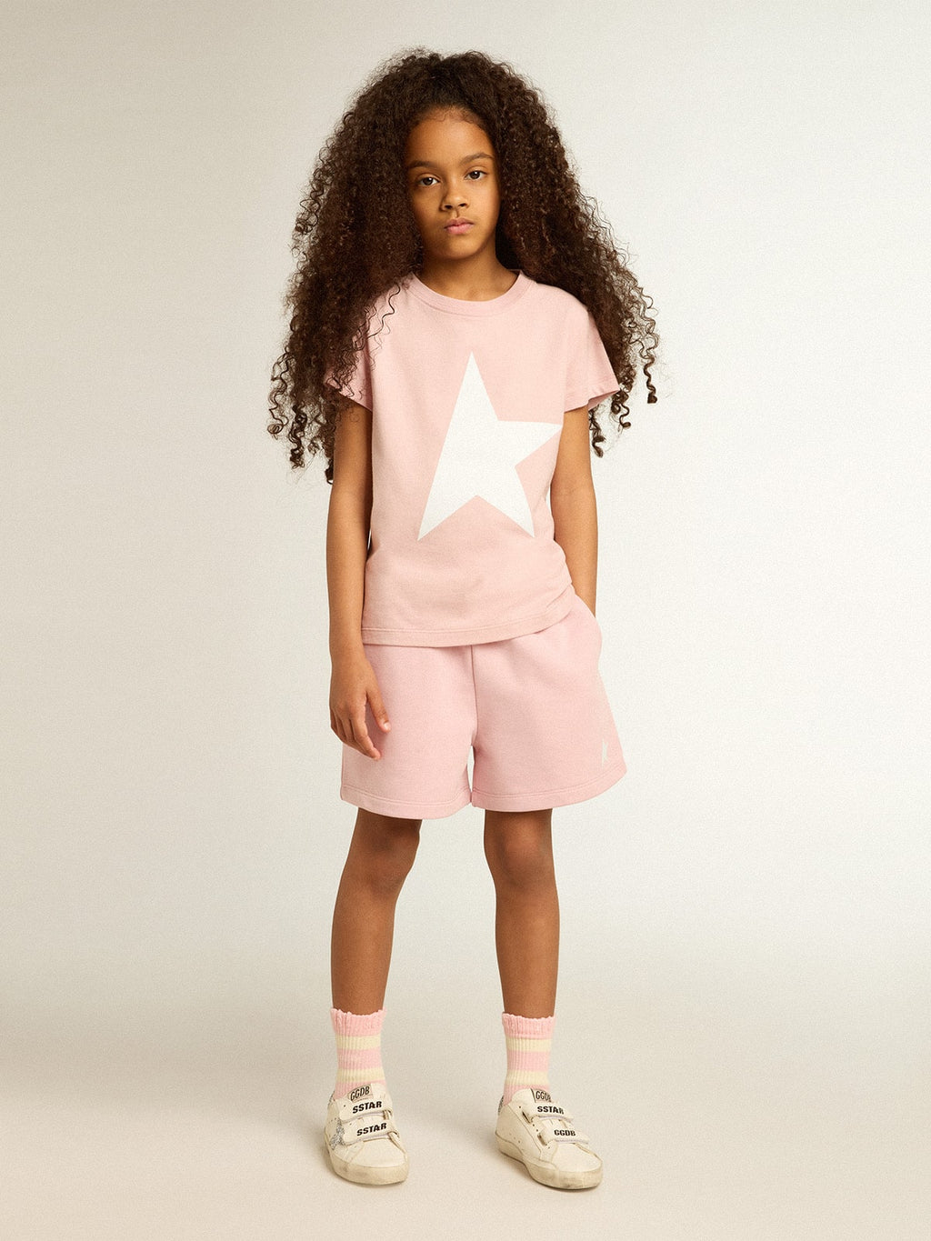 Girls' shorts in pink with white star| Golden Goose