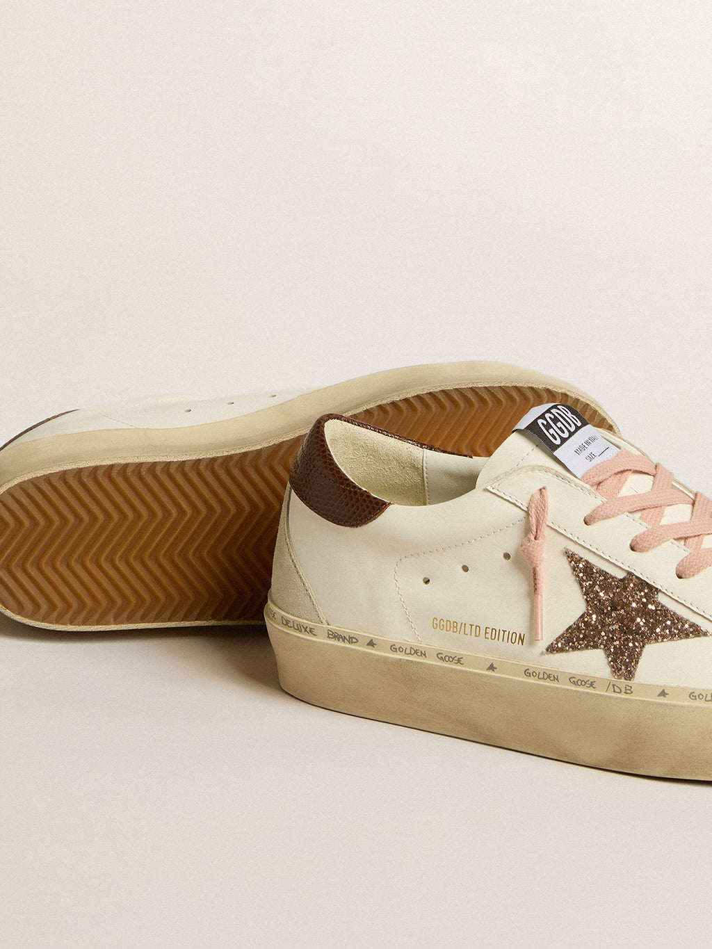 Hi Star LTD with glitter star and brown lizard-print heel tab| Golden Goose