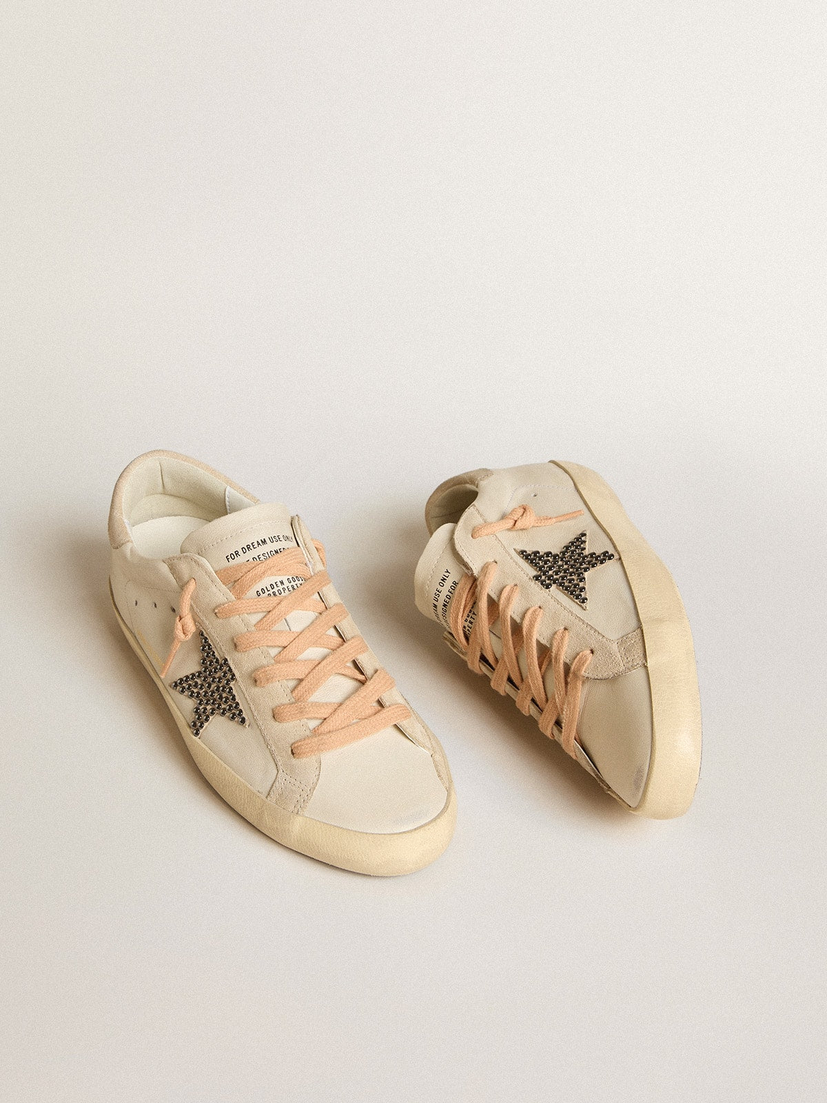 Super-Star LTD in leather with beige suede star with Swarovski studs| Golden Goose