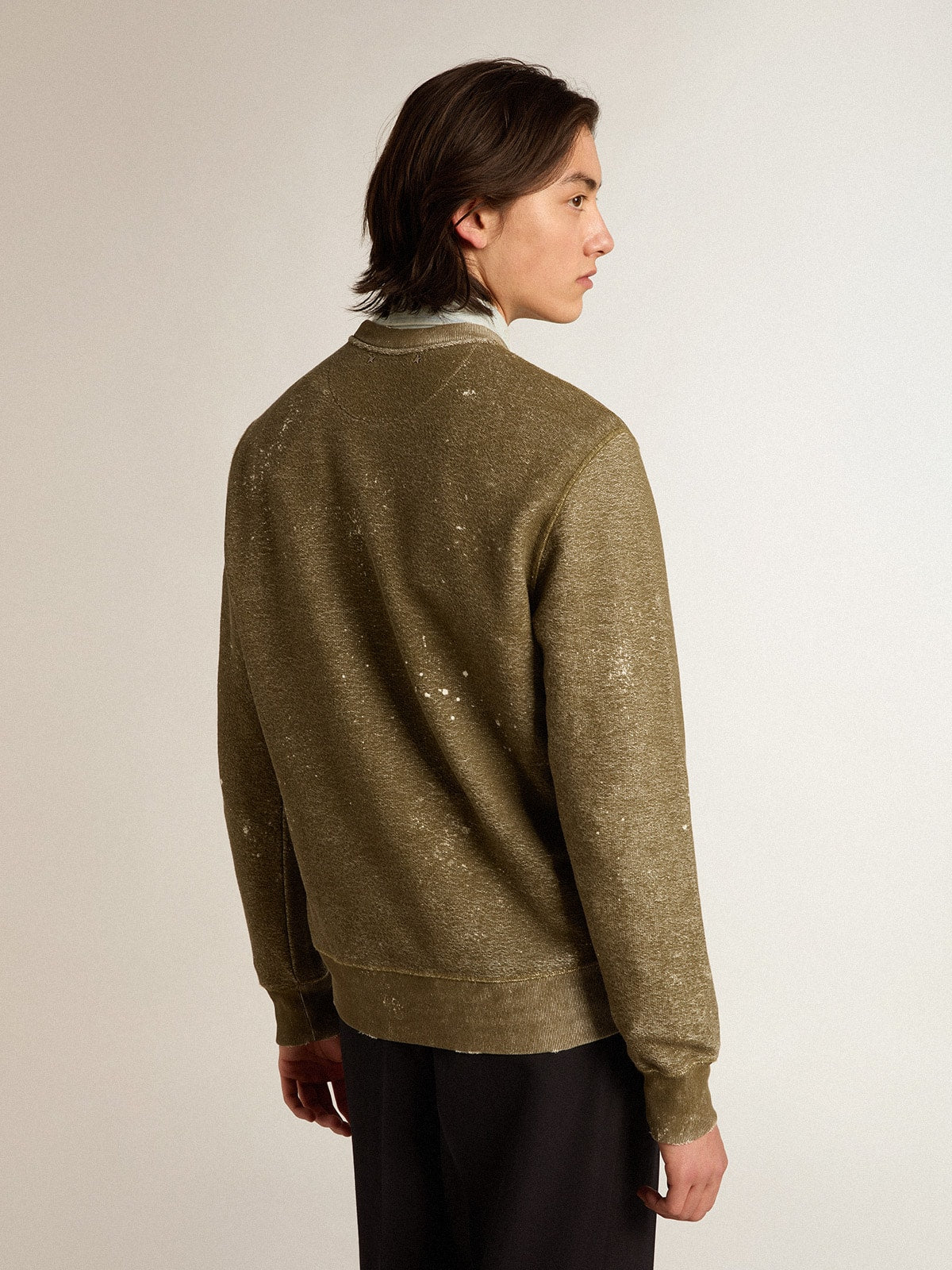 Vintage-effect beech-colored cotton sweatshirt| Golden Goose