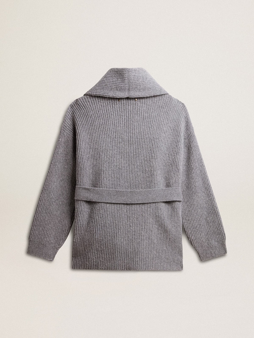 Women's cardigan in gray melange wool with embroidery on the front