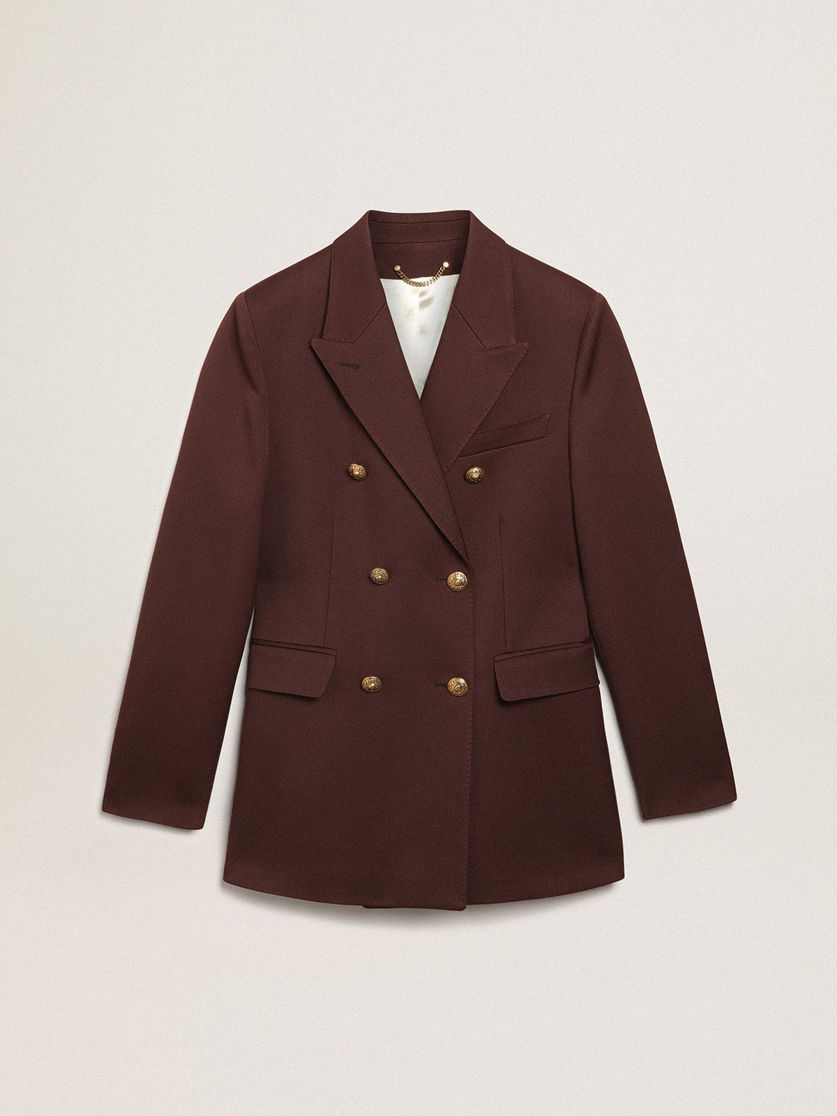 Women's double-breasted blazer in coffee-colored wool gabardine| Golden Goose