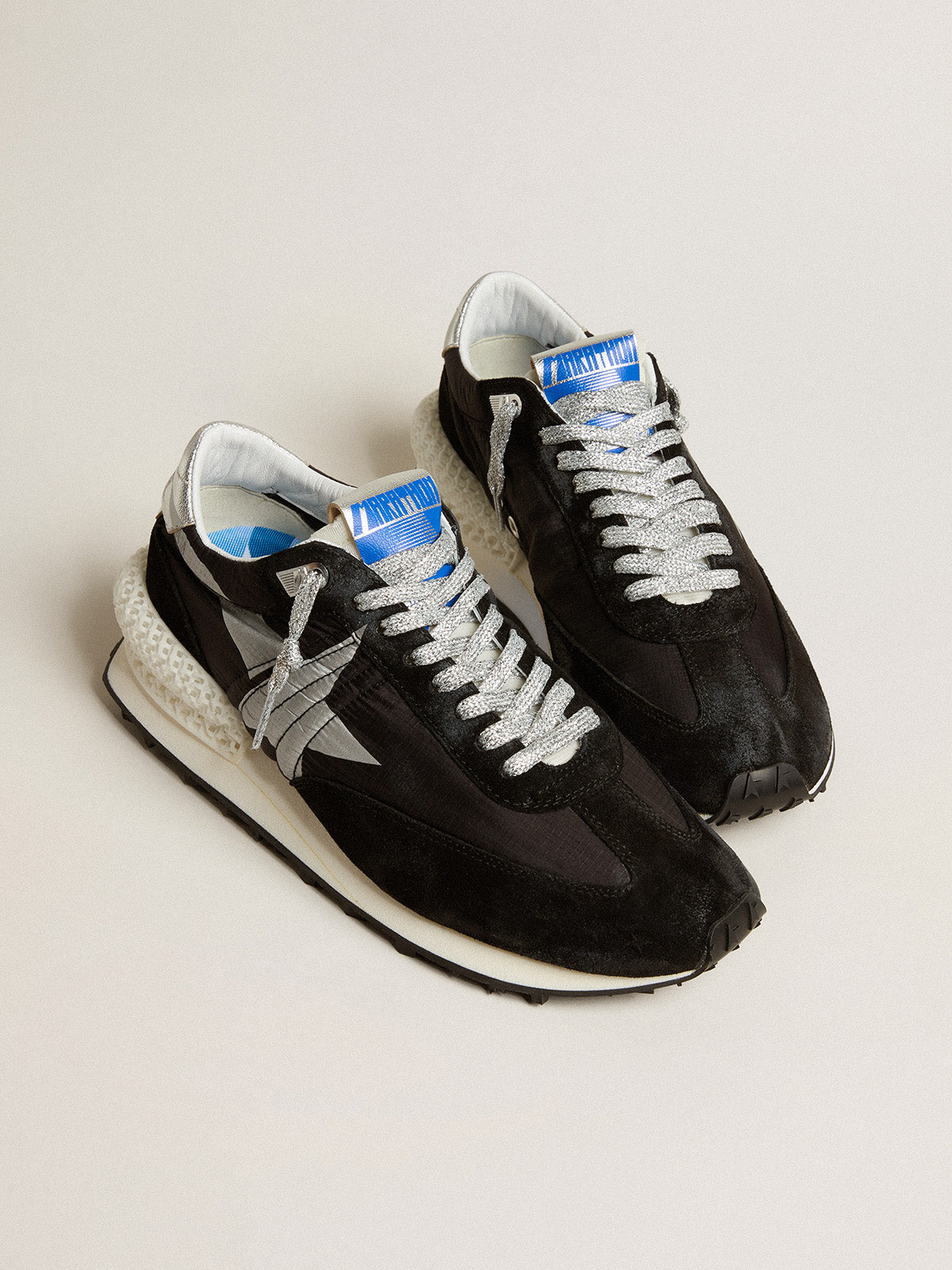 Men's Marathon with black ripstop nylon upper and silver star| Golden Goose