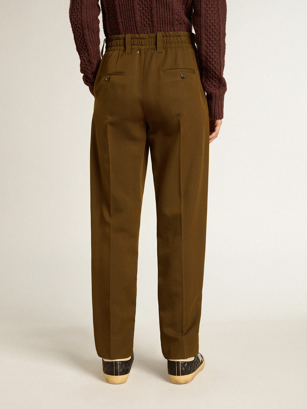 Beech-colored pants in wool and viscose blend| Golden Goose
