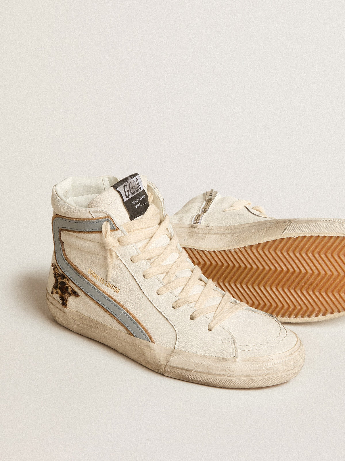 Slide in nappa with leopard-print pony skin star and gray nappa flash| Golden Goose