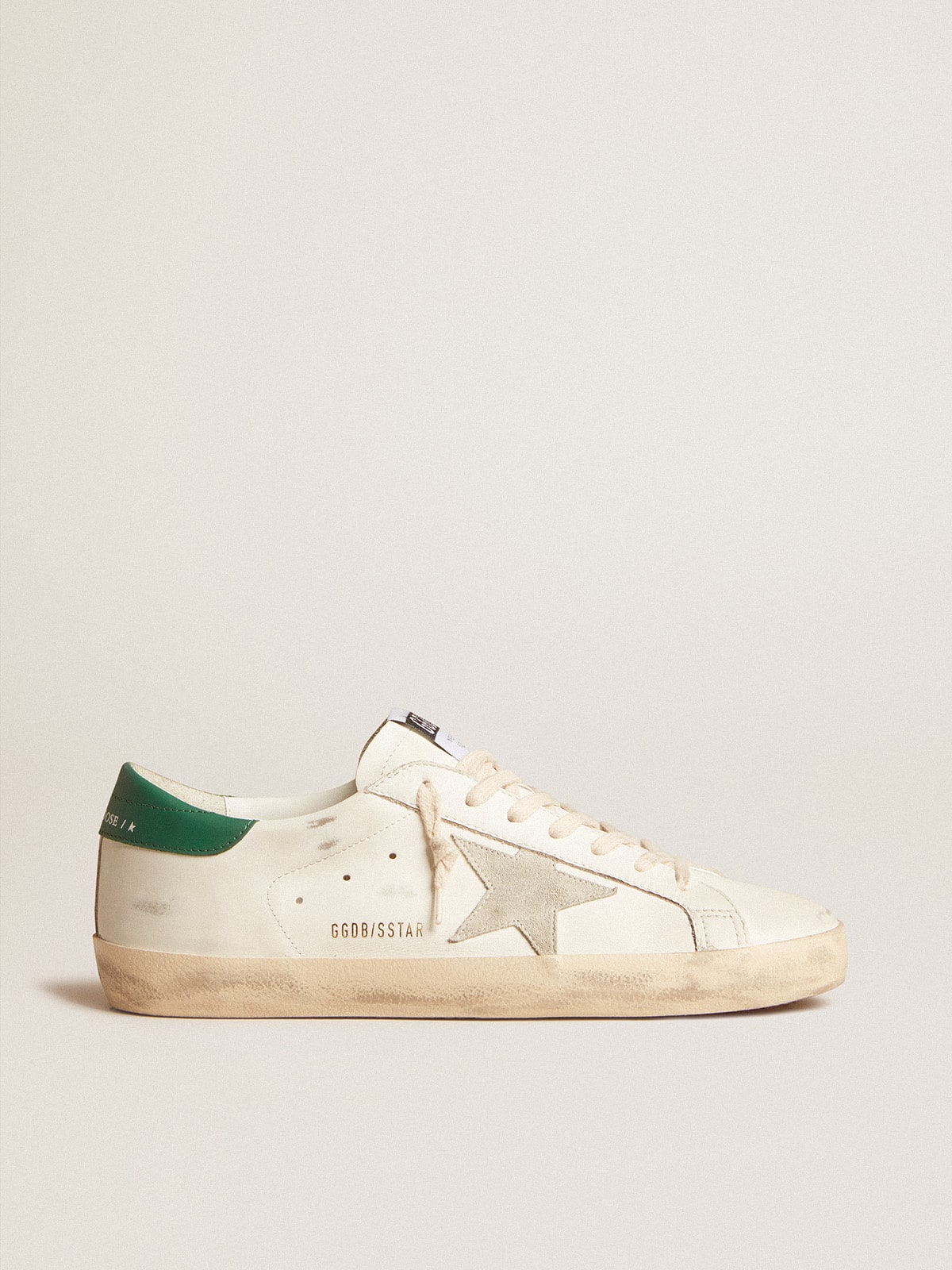 Men's Super-Star with ice-gray suede star and green leather heel tab| Golden Goose