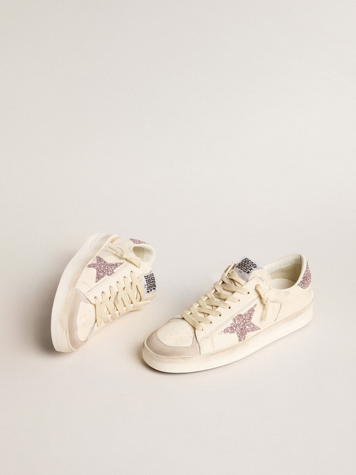 Women's Stardan in nappa and suede with pink glitter star and heel tab| Golden Goose