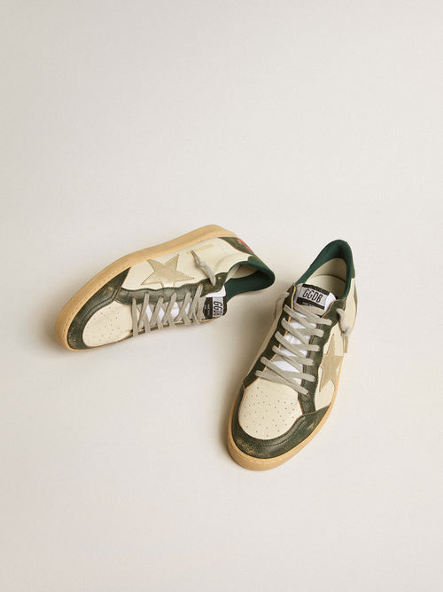 Ball Star LTD with platinum leather star and green leather heel tab| Golden Goose