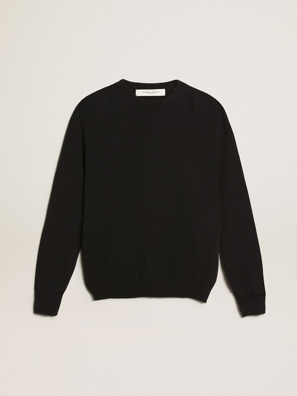 Women's round-neck sweater in dark blue cotton with logo on the back| Golden Goose