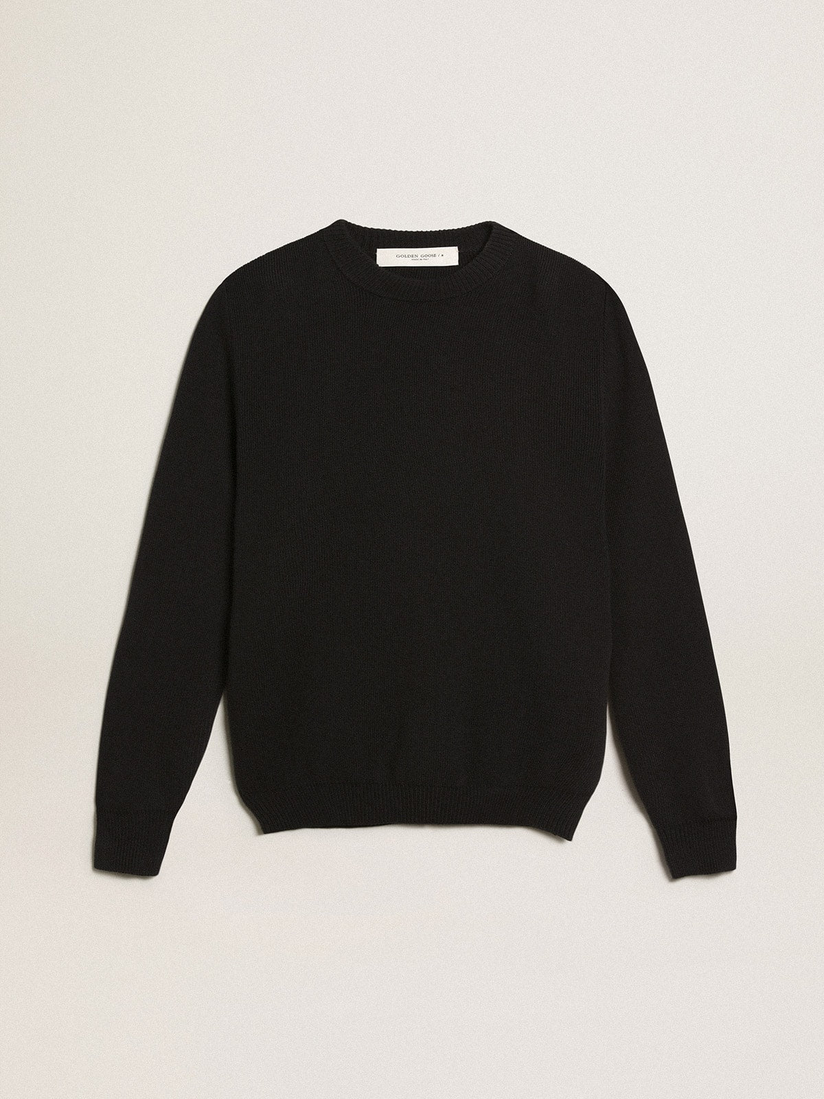 Women's round-neck sweater in dark blue cotton with logo on the back| Golden Goose