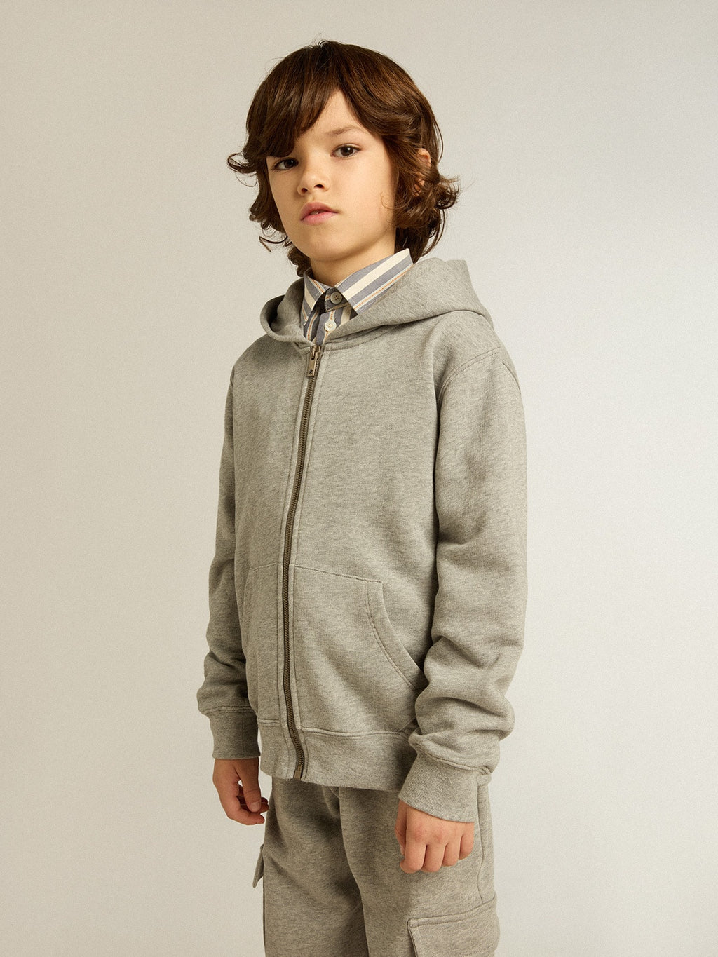 Gray melange hooded sweatshirt with print on the back| Golden Goose