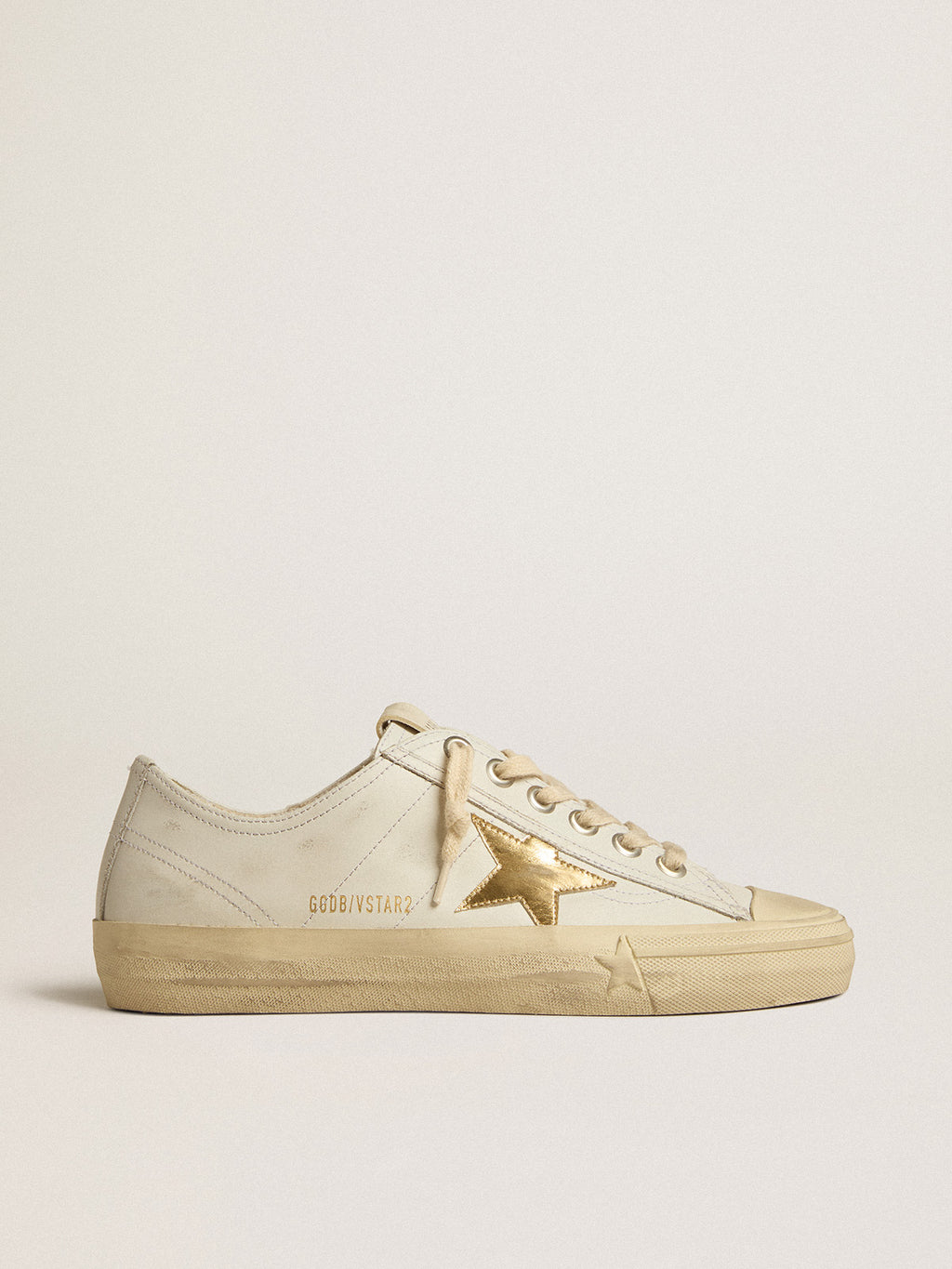 V-Star in white leather with gold metallic leather star| Golden Goose