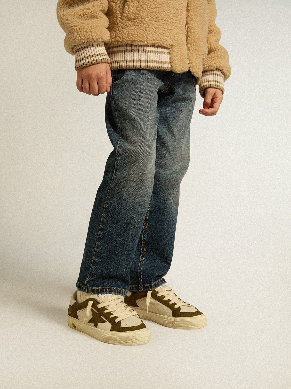 May Junior in white and military green leather| Golden Goose