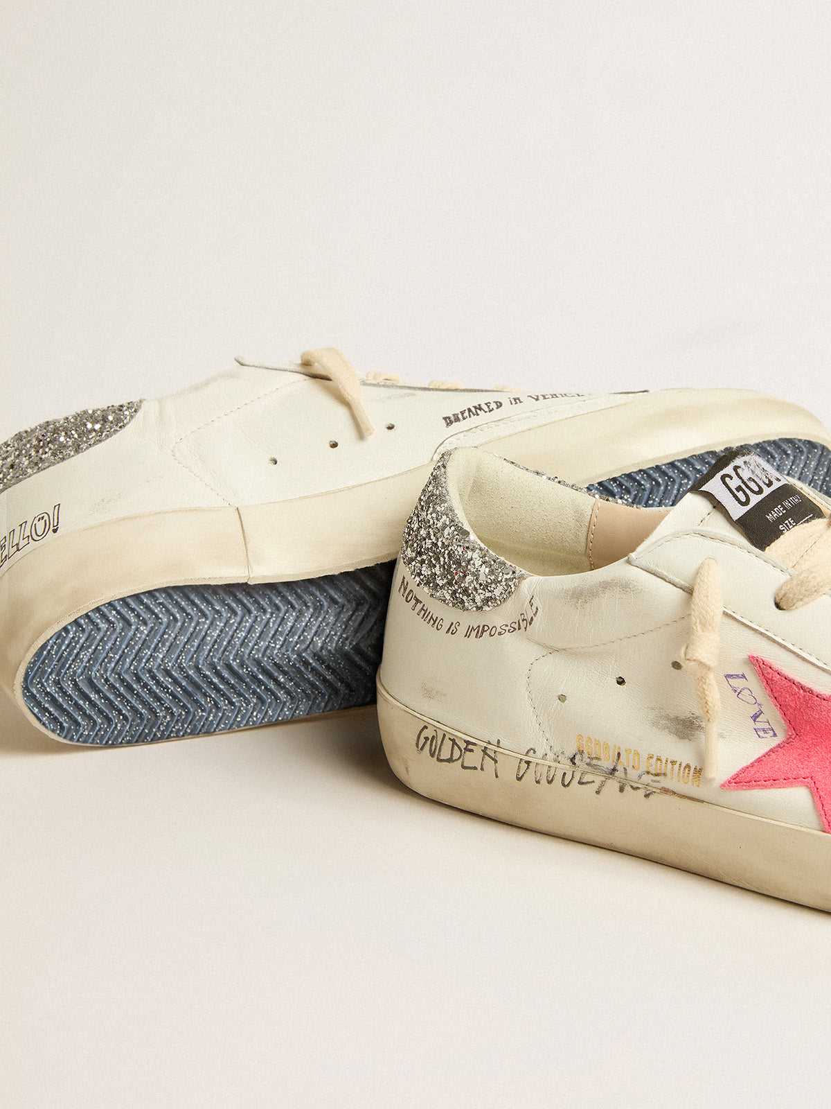 Super-Star LTD with fluorescent lobster suede star and glitter heel tab| Golden Goose
