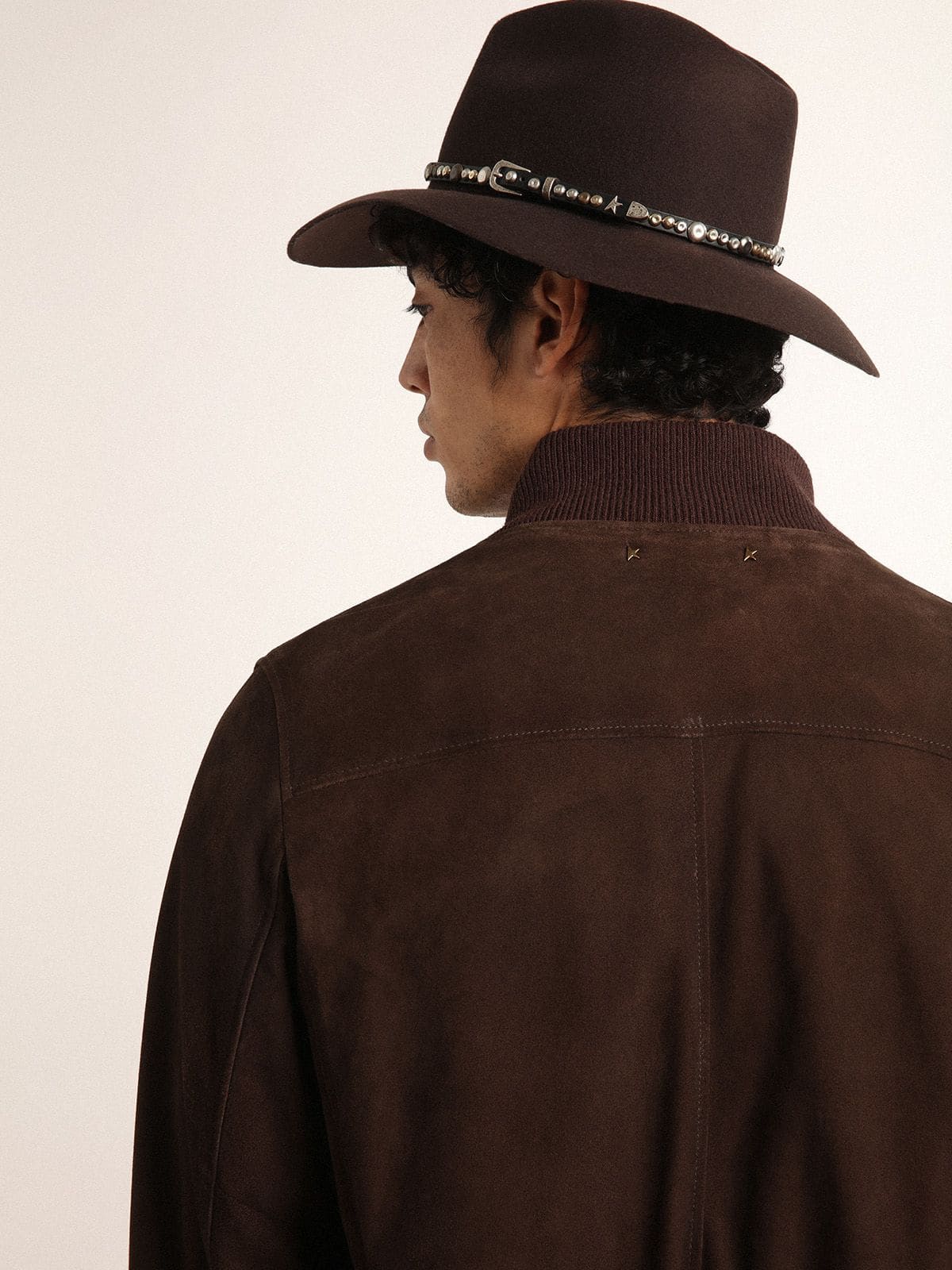 Golden Collection flight jacket in dark brown suede| Golden Goose