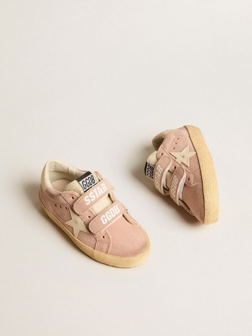 Old School Young in pink suede with cream leather star and heel tab| Golden Goose