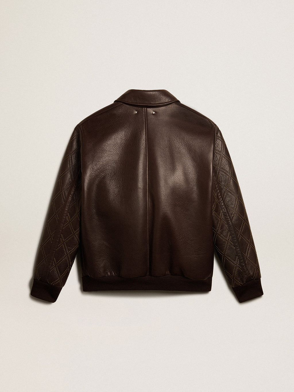 Brown nappa leather jacket with studded sleeves| Golden Goose