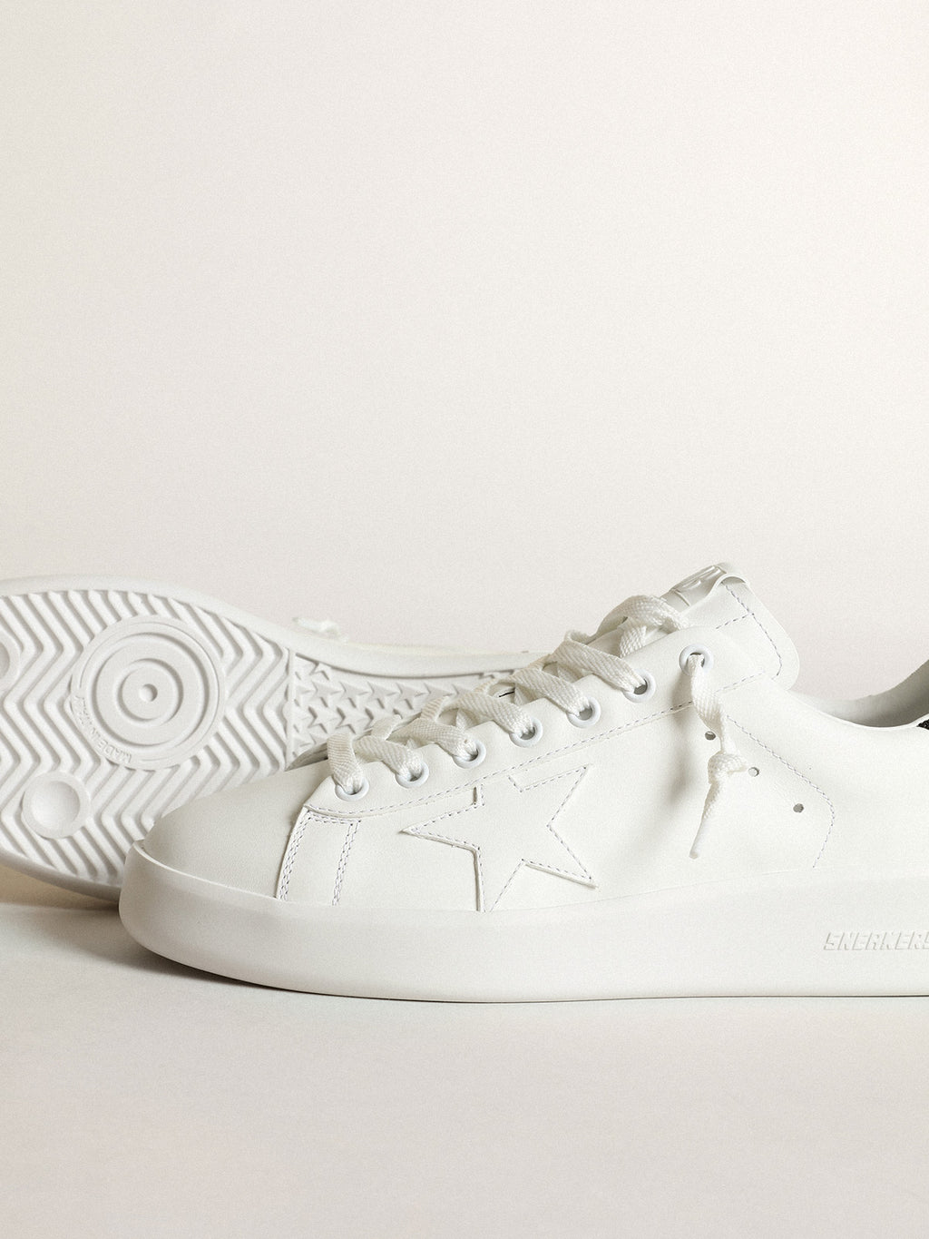 Purestar sneakers in white leather with tone-on-tone star and heel tab in black Swarovski crystals| Golden Goose
