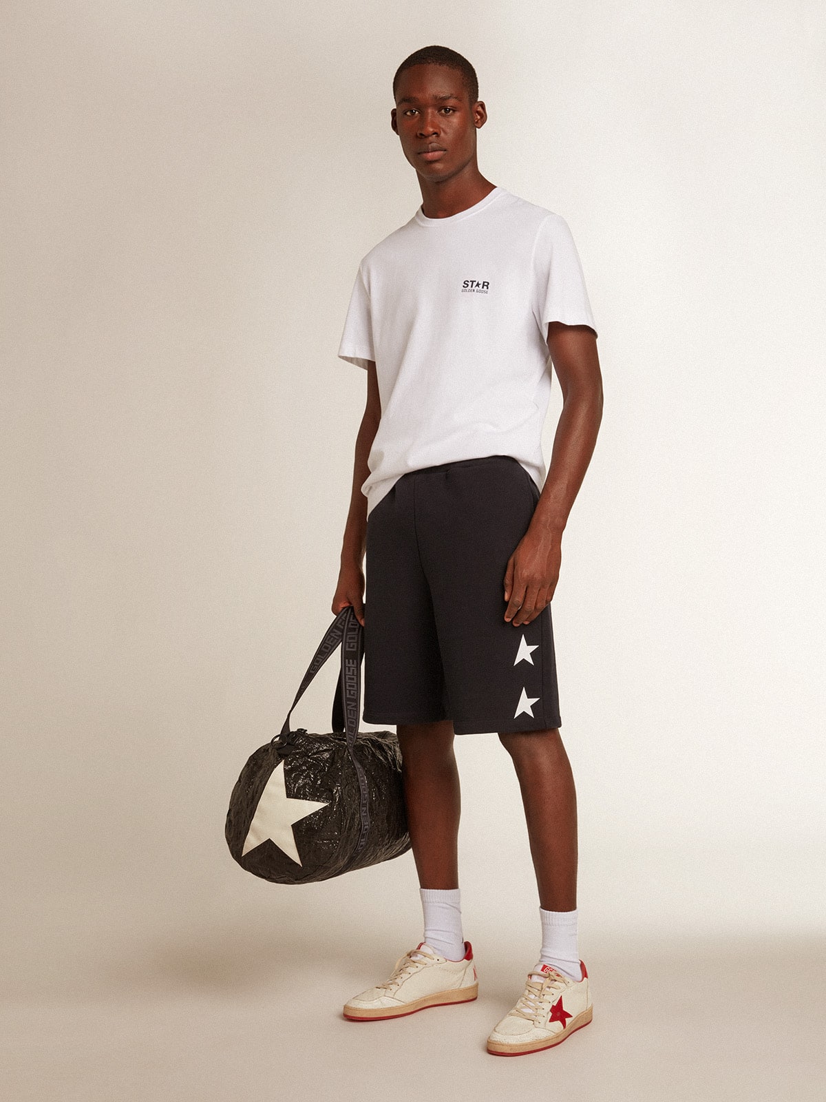 Men's white T-shirt with dark blue star on the back| Golden Goose