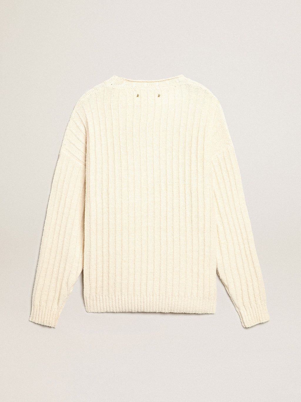 Round-neck sweater in papyrus-colored cotton-blend yarn| Golden Goose