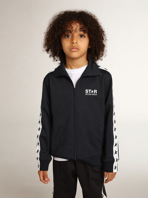 Dark blue zipped sweatshirt with white strip and contrasting stars| Golden Goose