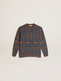 Boys' round-neck sweater with blue Fair Isle motif| Golden Goose