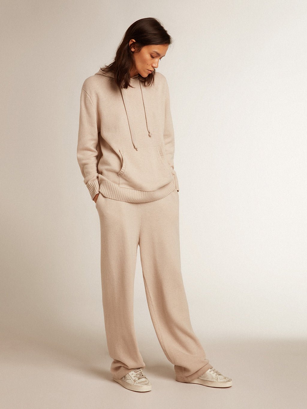 Natural white cashmere blend women's joggers| Golden Goose