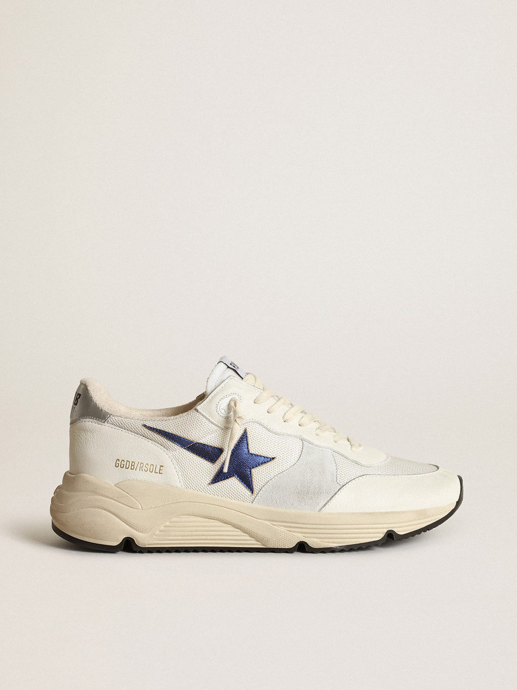Running Sole in white mesh and nappa leather with a blue star| Golden Goose