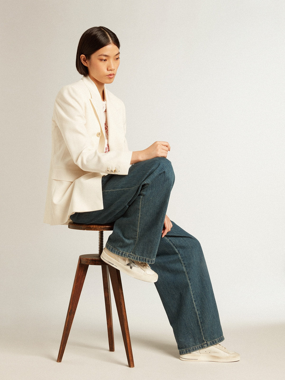 Women's blue cotton pleated pants| Golden Goose