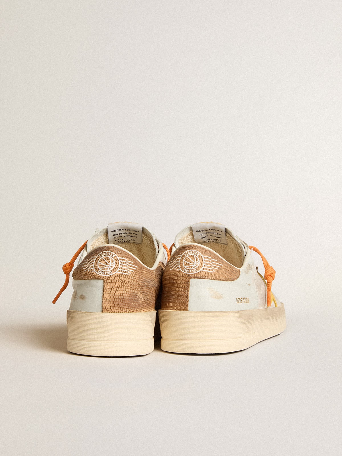 Men's white Stardan with ocher leather star and nubuck inserts| Golden Goose