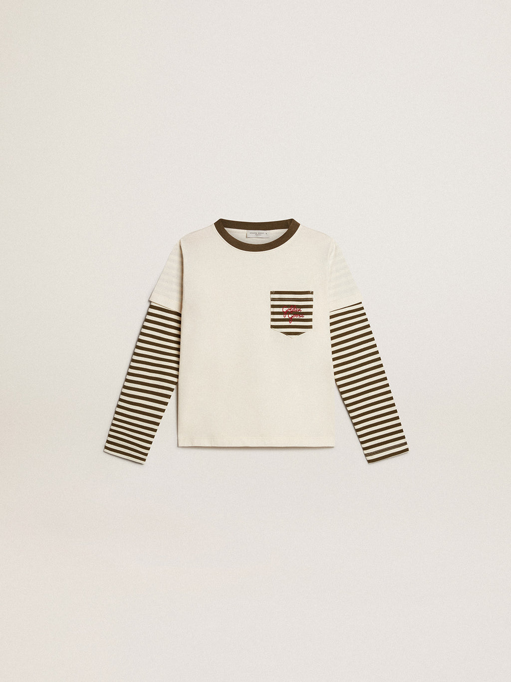 Boys' double-sleeve T-shirt in striped cotton| Golden Goose