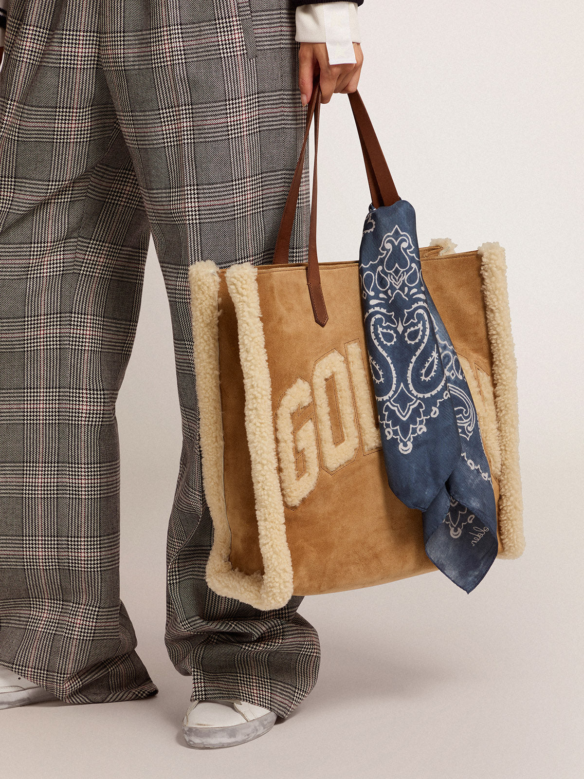 North-South California Bag in suede leather with shearling| Golden Goose